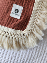 Load image into Gallery viewer, Coffee 100% Cotton Muslin Fringe Swaddle