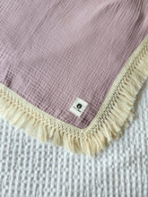Load image into Gallery viewer, Lavender 100% Cotton Muslin Fringe Swaddle