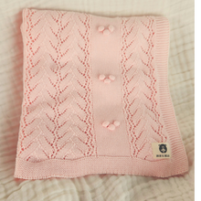 Load image into Gallery viewer, Organic Cotton Heirloom Style Baby Pom Pom Blanket - Baby Pink