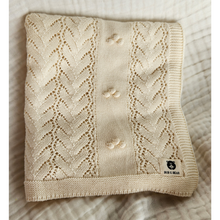 Load image into Gallery viewer, Organic Cotton Heirloom Style Baby Pom Pom Blanket - Cream