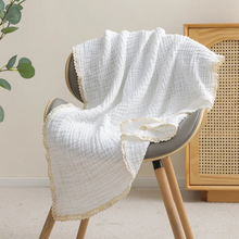 Load image into Gallery viewer, Milk Lace Trim 100% Cotton Gauze Blanket & Towel