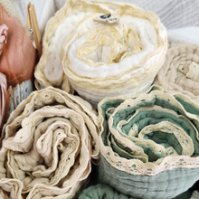 Load image into Gallery viewer, Dark Sage Lace Trim 100% Cotton Gauze Blanket & Towel