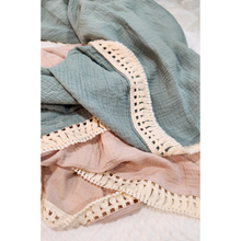 Load image into Gallery viewer, 100% Cotton Muslin Fringe Swaddle