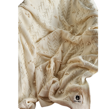 Load image into Gallery viewer, Organic Cotton Heirloom Style Baby Pom Pom Blanket - Cream