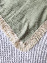 Load image into Gallery viewer, Pistachio 100% Cotton Muslin Fringe Swaddle
