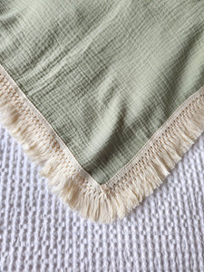 Pistachio 100% Cotton Muslin Fringe Swaddle