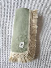 Load image into Gallery viewer, Pistachio 100% Cotton Muslin Fringe Swaddle
