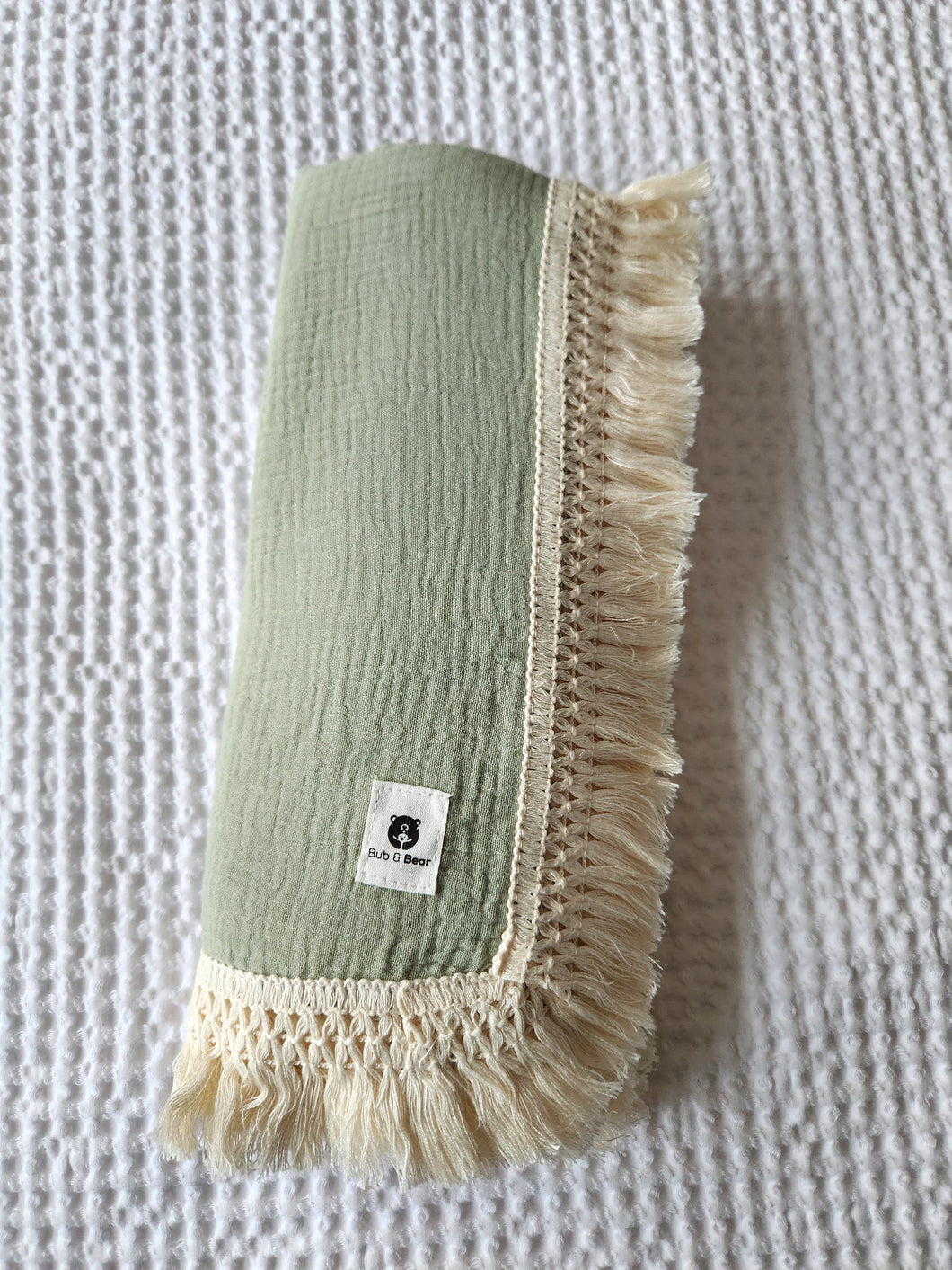 Pistachio 100% Cotton Muslin Fringe Swaddle