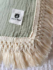 Pistachio 100% Cotton Muslin Fringe Swaddle