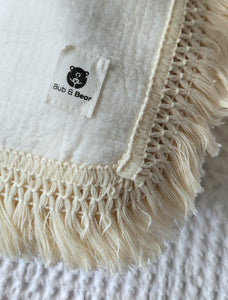 Snow 100% Cotton Muslin Fringe Swaddle