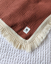 Load image into Gallery viewer, Coffee 100% Cotton Muslin Fringe Swaddle
