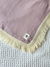 Load image into Gallery viewer, Lavender 100% Cotton Muslin Fringe Swaddle
