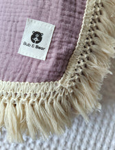 Load image into Gallery viewer, Lavender 100% Cotton Muslin Fringe Swaddle
