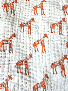 Giraffe Kantha Cot Quilt - Reversible