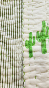 Cactus Kantha Cot Quilt - Reversible