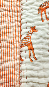 Giraffe Kantha Cot Quilt - Reversible