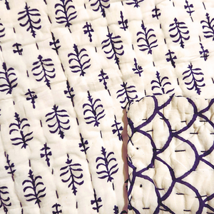 Indigo Kantha Cot Quilt / Playmat XL- Reversible