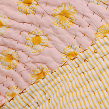 Load image into Gallery viewer, Pink Daisies Kantha Cot Quilt / Playmat XL- Reversible
