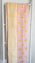 Load image into Gallery viewer, Pink Daisies Kantha Cot Quilt / Playmat XL- Reversible
