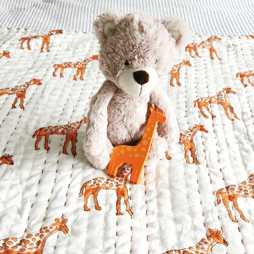 Giraffe Kantha Cot Quilt Reversible