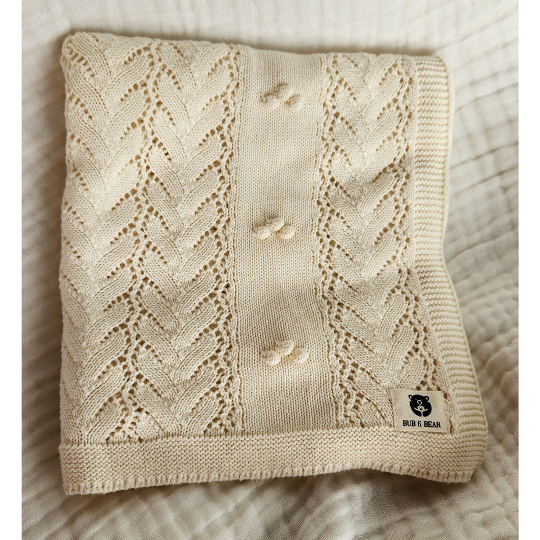 Organic Cotton Heirloom Style Baby Pom Pom Blanket - Cream