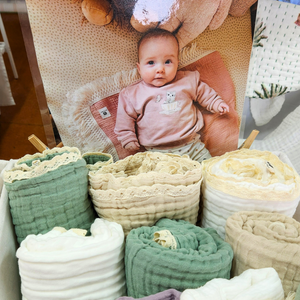 Beige Lace Trim 100% Cotton Gauze Blanket & Towel