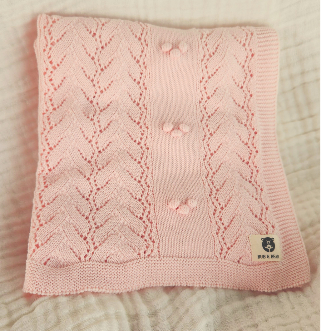 Organic Cotton Heirloom Style Baby Pom Pom Blanket Baby Pink