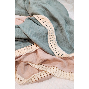 100% Cotton Muslin Fringe Swaddle
