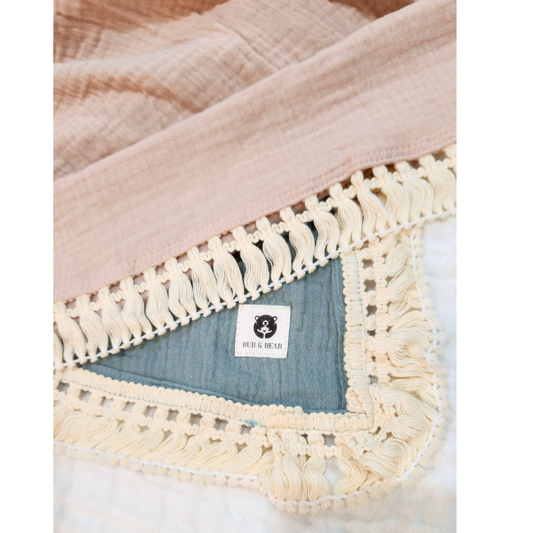 100% Cotton Muslin Fringe Swaddle