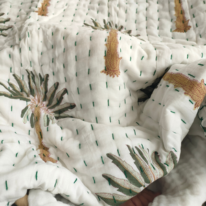 Oasis Kantha Cot Quilt - Reversible