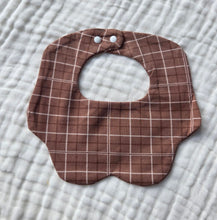 Load image into Gallery viewer, Printed Petal Dribble Bib - 6-Layer Cotton Blend - Cocoa Check
