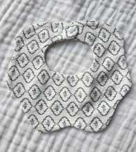 Load image into Gallery viewer, Printed Petal Dribble Bib - 6-Layer Cotton Blend - Indigo Bloom
